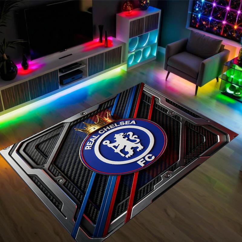 Chelsea FC Tasarımlı Kristal Kadife Halı Rahat Non?Yatak Odası Oturma Odası Girişi İçin Kaymaz Desenli Halı