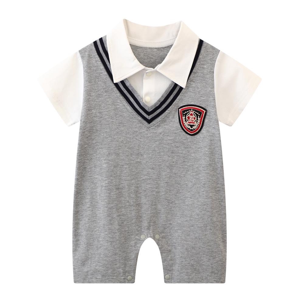 Trendy Summer Lapel Baby Boy Romper – Stylish Infant Crawling Suit for One-Year-Olds