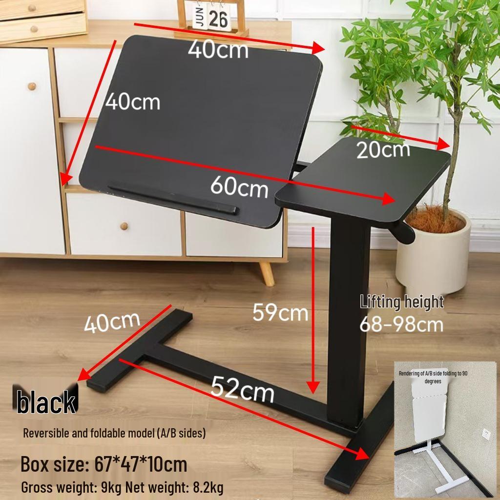Adjustable Double-Sided Folding Bedside Table with Pneumatic Lift for Sofa or Office Use