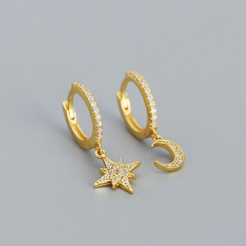Asymmetrical Star Moon Earrings Women Sterling Studs Fashion Trendy Ear Cuffs