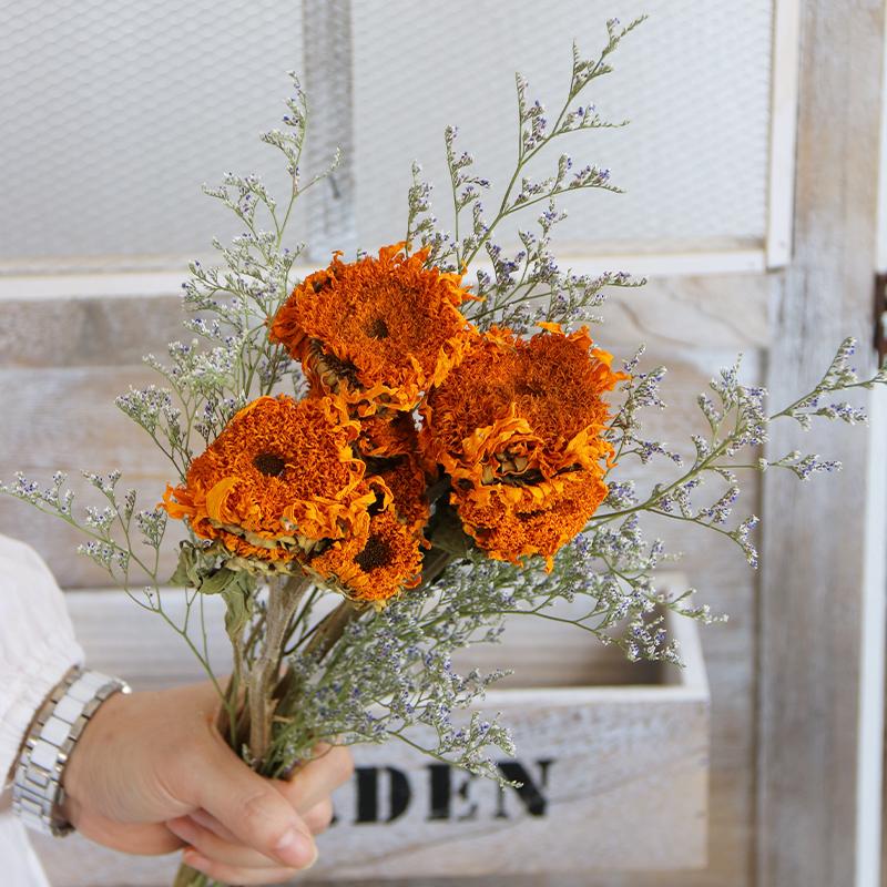 Sunflower Teddy Dried Flower Bouquet - Yunnan Natural Air-Dried Arrangement for Living Room Decor