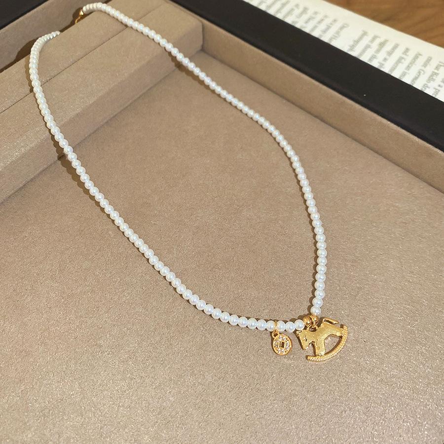 French simple zircon natal year pony pendant necklace accessories women's sweater chain necklace