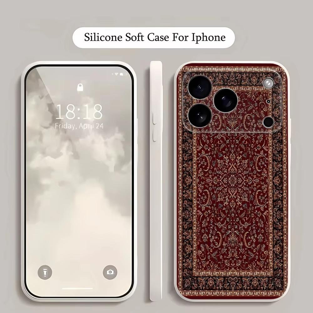 Vintage Persian Carpet Print Phone Case For Iphone 17 Air 16 16e 15plus 14 13 12 11 Pro Max Boh Rug Shockproof Silicone Cover