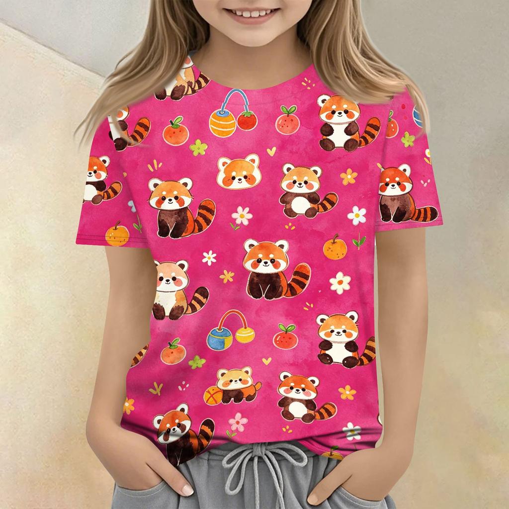 Kids Animal Print Crew Neck Short Sleeve T Shirt Casual Loose Fit Top for Boys Girls Soft Comfortable Fabric