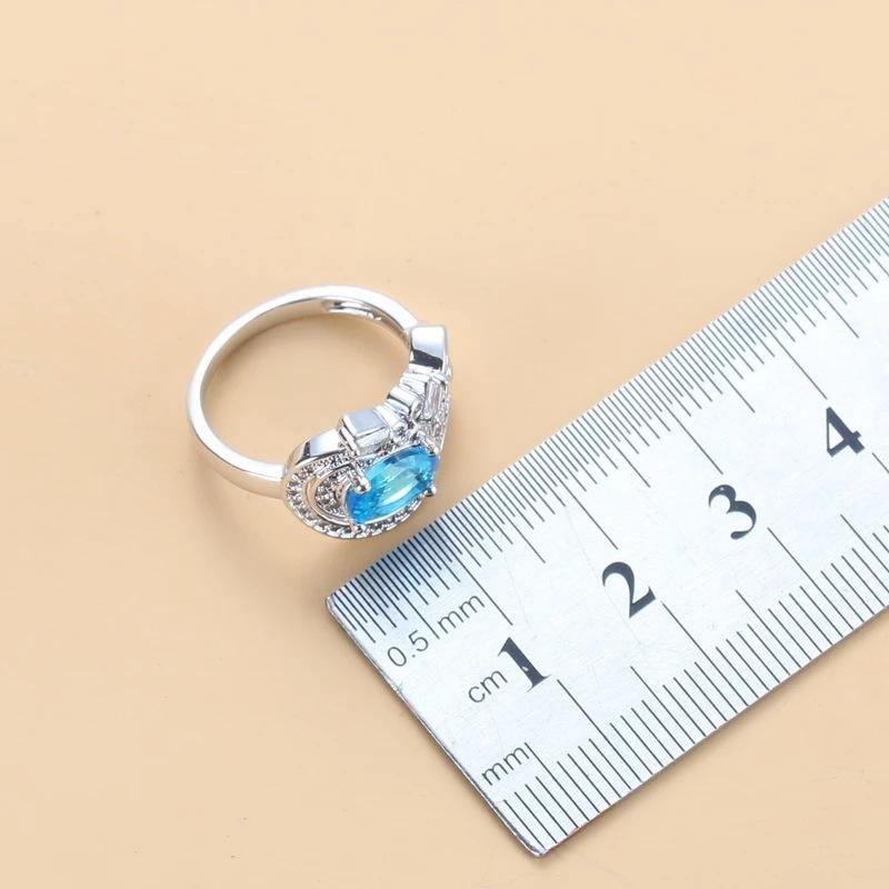 Blue Jewelry with Gem Set Pendant Earrings Necklace and Ring Lady Set