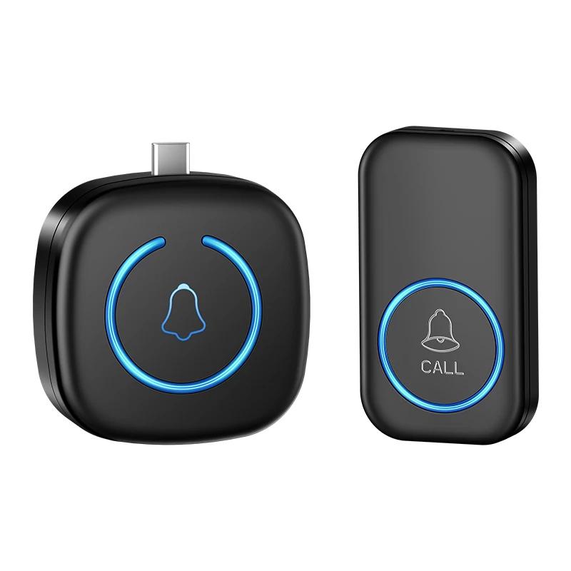 

CACAZI A86 интеллектуальный беспроводной дверной звонок Type-C, водонепроницаемый, 60 песен, 150 метров, дистанционное управление, наружный умный домашний дверной звонок чёрный