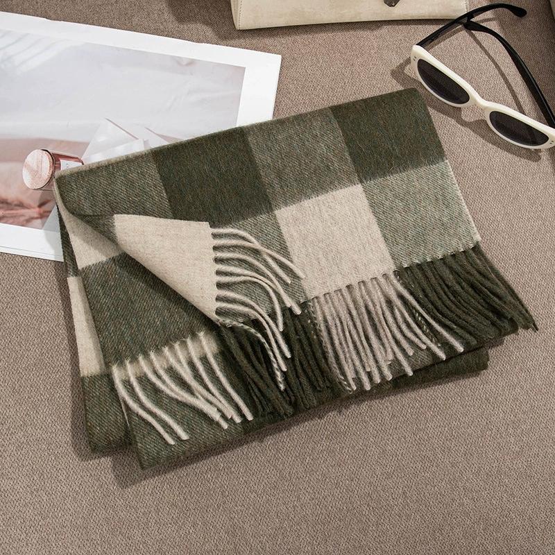 High Quality 100% Wool Scarf Men Female Fashion Classic Soft Cashmere Muffler Women Warm Thermal Shawl Outside Autumn Winter