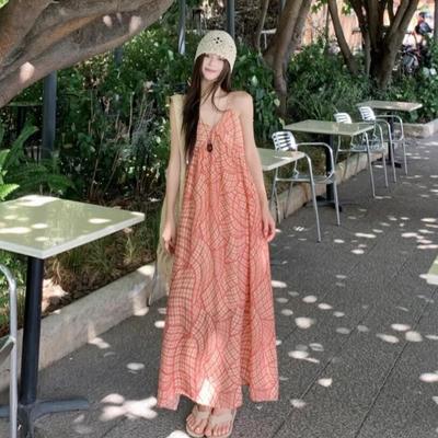 French Retro Vacation Style Suspender Dress Women's Summer Gentle Seaside Beach Dress Design Temperament Long Dress