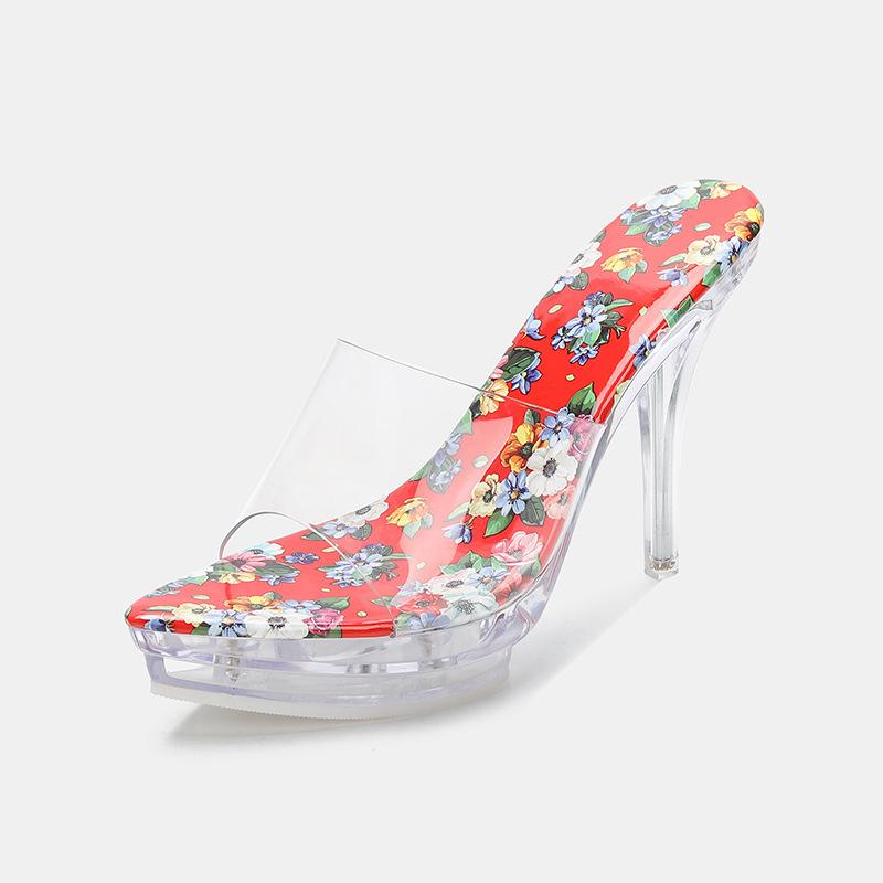 Source Fashion Color Crystal Heel Outside Cool Slippers Transparent Heel Dress Sandals Large Size Women