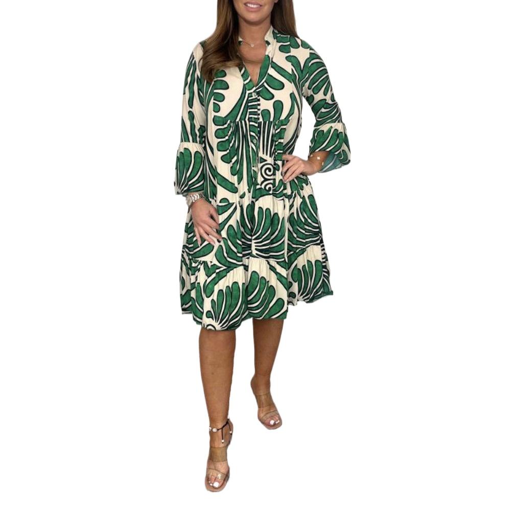 

HNXC Женская мода Лето Весна с цветочным принтом и рукавом 3/4 с v-образным вырезом повседневные платья XXXXXL зелёный