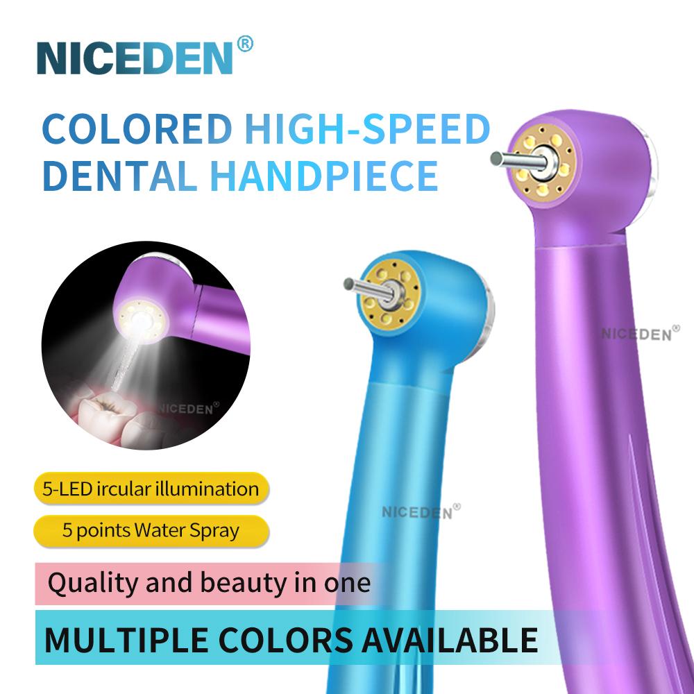 Niceden High-Speed Handpiece LED Push Button Standard Head 2/4 Holes Three Water Spray Air Oral Therapy Equipments Accessories 5 LED 5 Water Holes