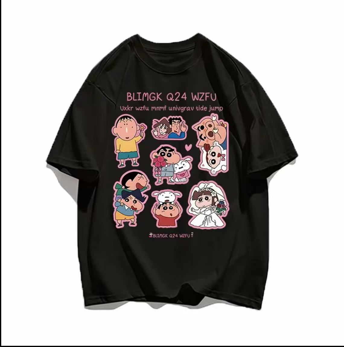 

2026 Summer Comic Form Crayon Shinchan Image 100 Cotton Printed Oversize Casual Tshirt Adult Children Parentchild Top y2k S