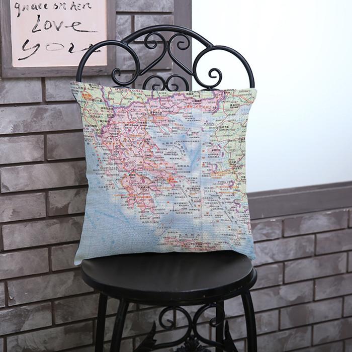Vintage Ocean Map Pattern Cushion Cover Retro World Nautical Maps Cotton Linen Sofa Decoration Throw Pillow Case Cojines