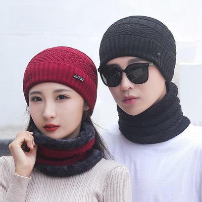 Ensemble bonnet et écharpe en tricot épais pour homme, deux pièces, chaud et velours, protection des oreilles pour les sports de plein air et le cyclisme