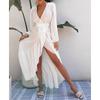 BITCED Women's Fashion Autumn Winter Solid Color Print Long Sleeve V-Neck Casual Dresses
