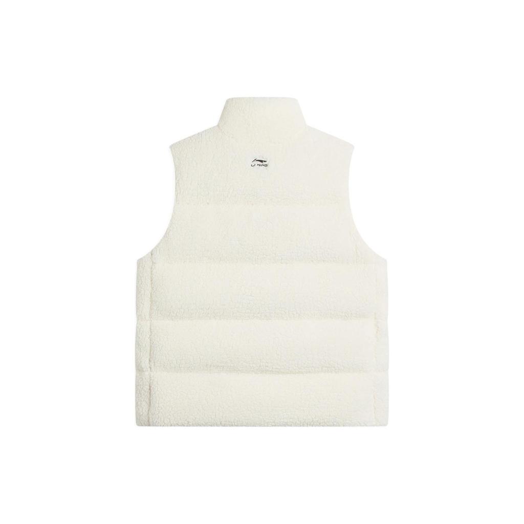 Li Ning Sports Trend Series Changle Weiyang Logo Embroidered Solid Color Knitted Down Vest Women Vests White AYMS088-4