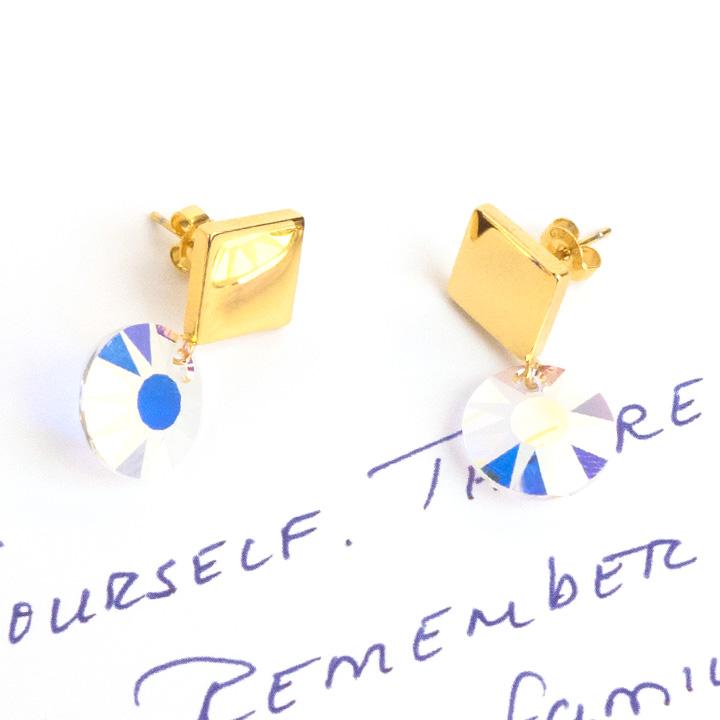 Glory_Arden [Black Label] Surgical Steel Fancy Stone Square Earrings / Ghme-164