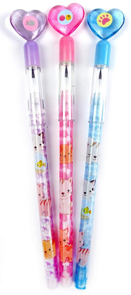Tiny Mills Cat Kitten Stackable Push Pencil Set with Kitten Birthday Party Carnival Favor Assortment Classroom and Fillers Pens per and White 24-Piece