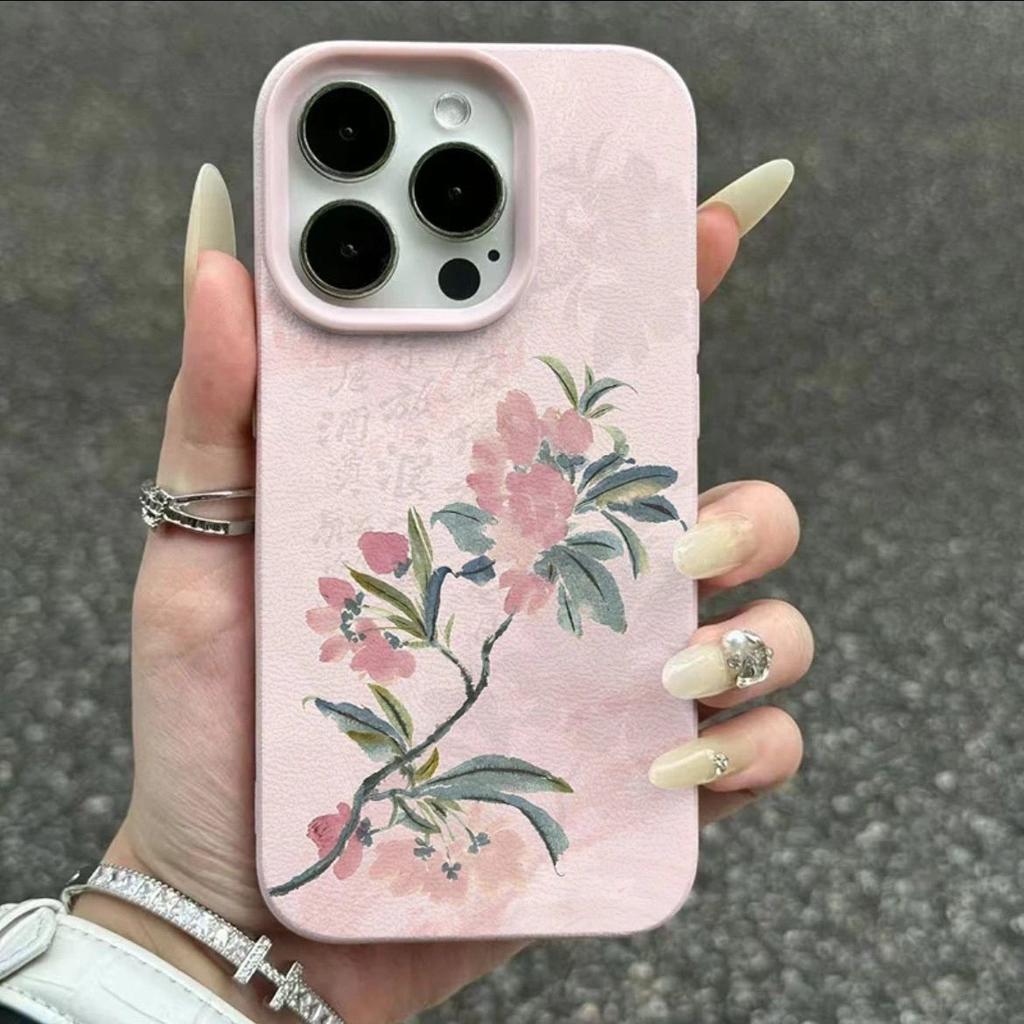 Phone Case For IPhone 17e 16e Air 17 16 15 14 Plus 13 12 11 Pro Max Soft Protective Elegant Chinese Ink Pink Blossom Soft Cover