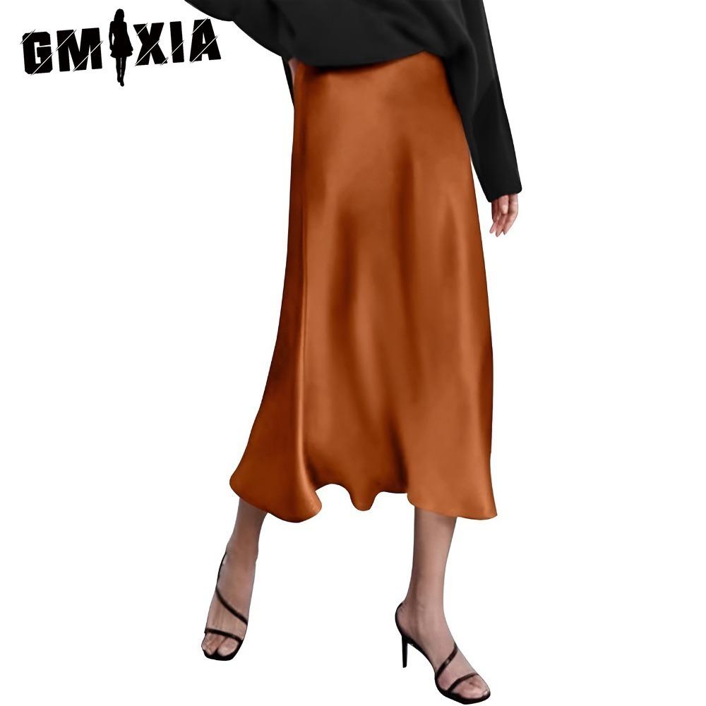 GMXIA Women's Fashion Casual Solid Color Print Summer Spring Skirt