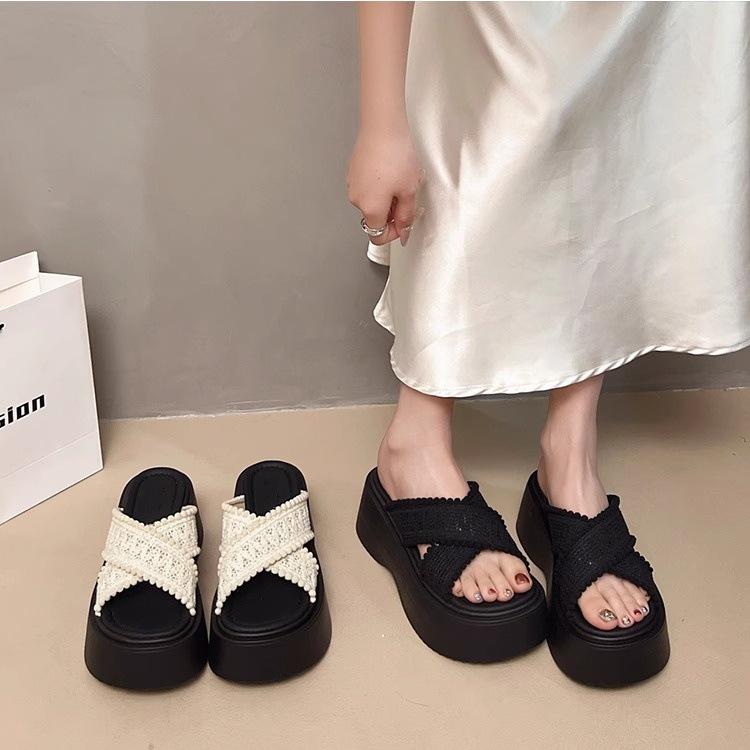 Thick-soled Heightening Heel Beach Cool Slippers Women's Summer Wear 2025 New with Skirt Bohemian One-word Sandals