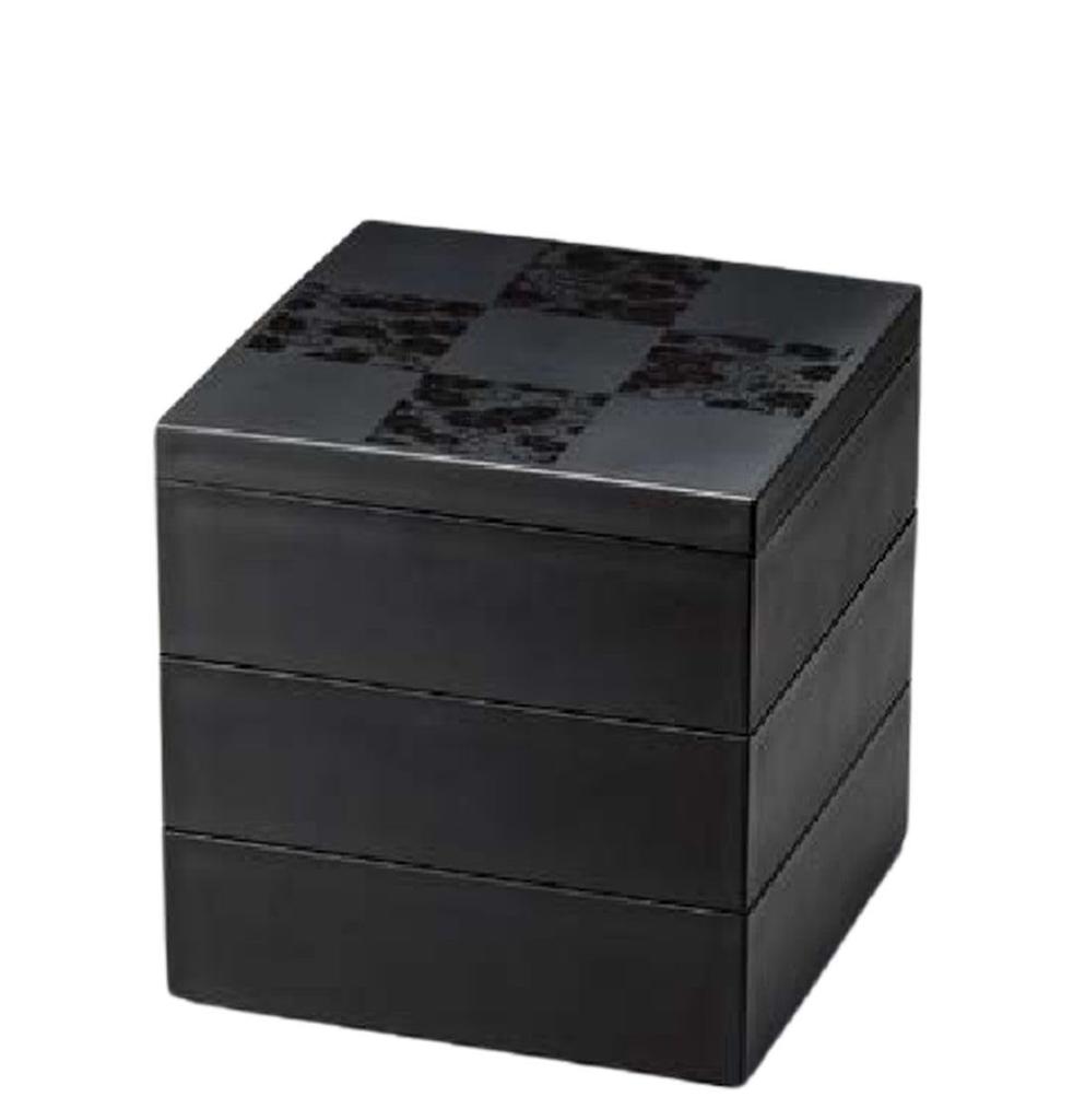 Recreation Bento Box Made In Japan Saiun Ichimatsu 50 Three Tiers Heavy Black 15cm Stylish J-kitchens (Lunch Box) (1 Pair)