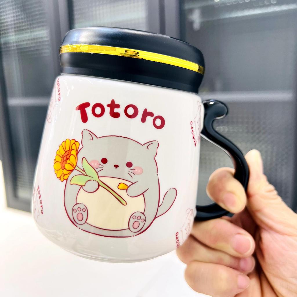 Home Suit Ceramic Cup with Lid High Appearance Big Cap Student Water Cup Unique Gift Mug Cartoon Cup Durable Durable