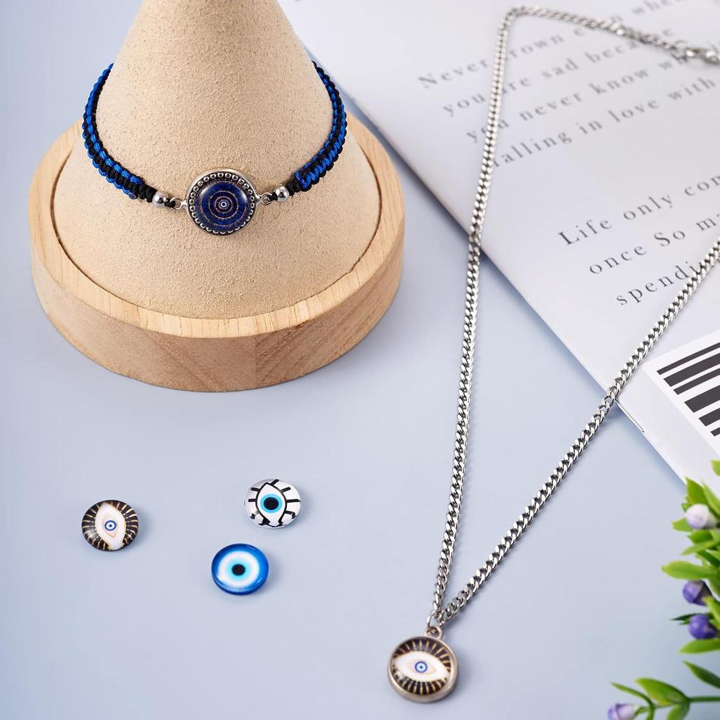 Pandahall 60Pcs Evil Eye Glass Cabochons - 12mm Half Round Flatback Dome Lucky Eye Cameo Gem Cover Beads for Pendant Props Photo Jewelry Making