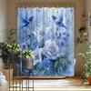 1Pc Blue Birds & Lilies Shower Curtain - Forget-Me-Nots Design, Polyester, 70.8X70.8", 12 Hooks, Washable, Elegant Bath Decor