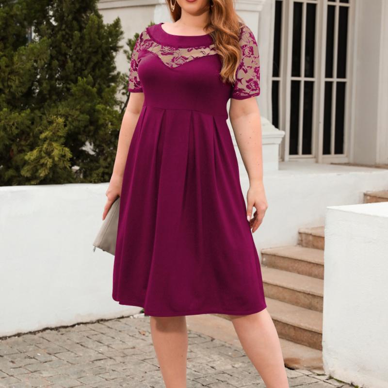 GMXIA Große Größe Damen Hohlspitze Lässige Lockere Kleider Urlaub Pendlerkleider