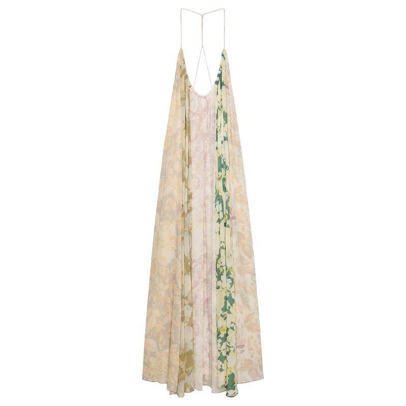 Zaprha 2025 Лето Новый Праздничный Стиль Открытая Спина Тонкие Бретели Цветочный Принт Лоскутное Платье 2826127