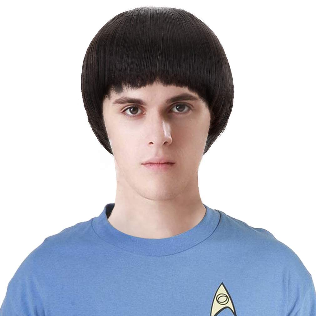 FREE BEAUTY Short Black Cosplay Wig 1960s Synthetic Bowl Cut Mushroom Hair Anime Wig for Everyday Christmas Costume - Men's Use, Halloween,