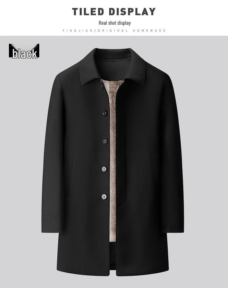 Winter Mid-length Business Coat for Middle-aged Men with Warm Mink Velvet Lining