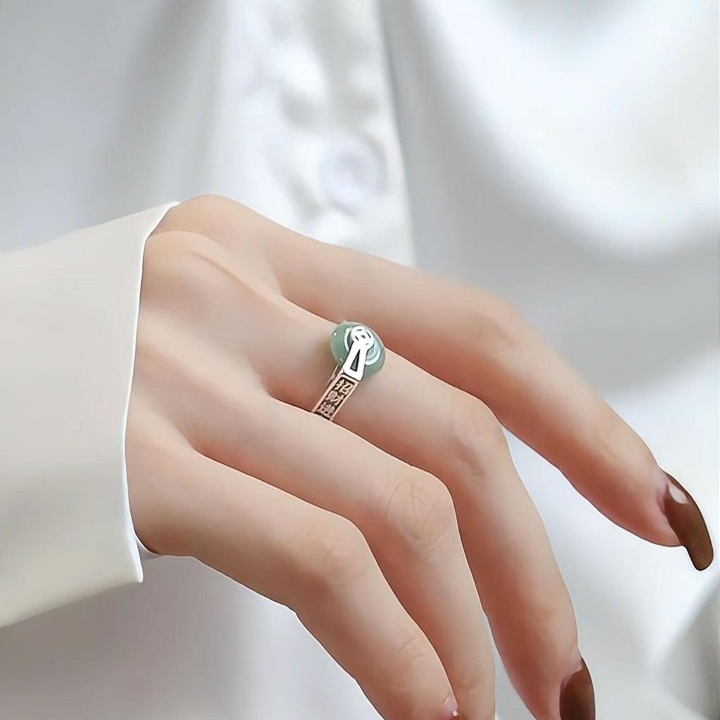 Rotatable Jinbao Buckle Ring: New Chinese Style, 925 Sterling Silver for Women