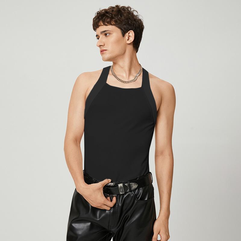 

INCERUN Летние мужские безрукавные однотонные рубчатые майки Тонкий облегающий жилет 2XL чёрный