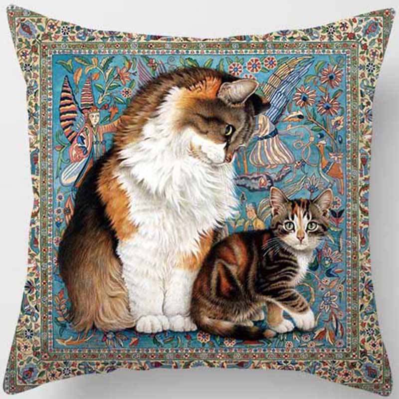 Vintage Cat Series Printed Pillowcase Living Room Sofa Chair Bed Cushion Cover Bedroom  Home Decoration Hug Pillowcase