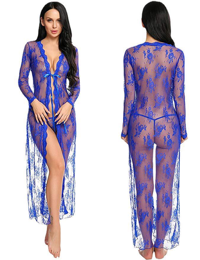European and American Style Lace Mesh Transparent Nightdress