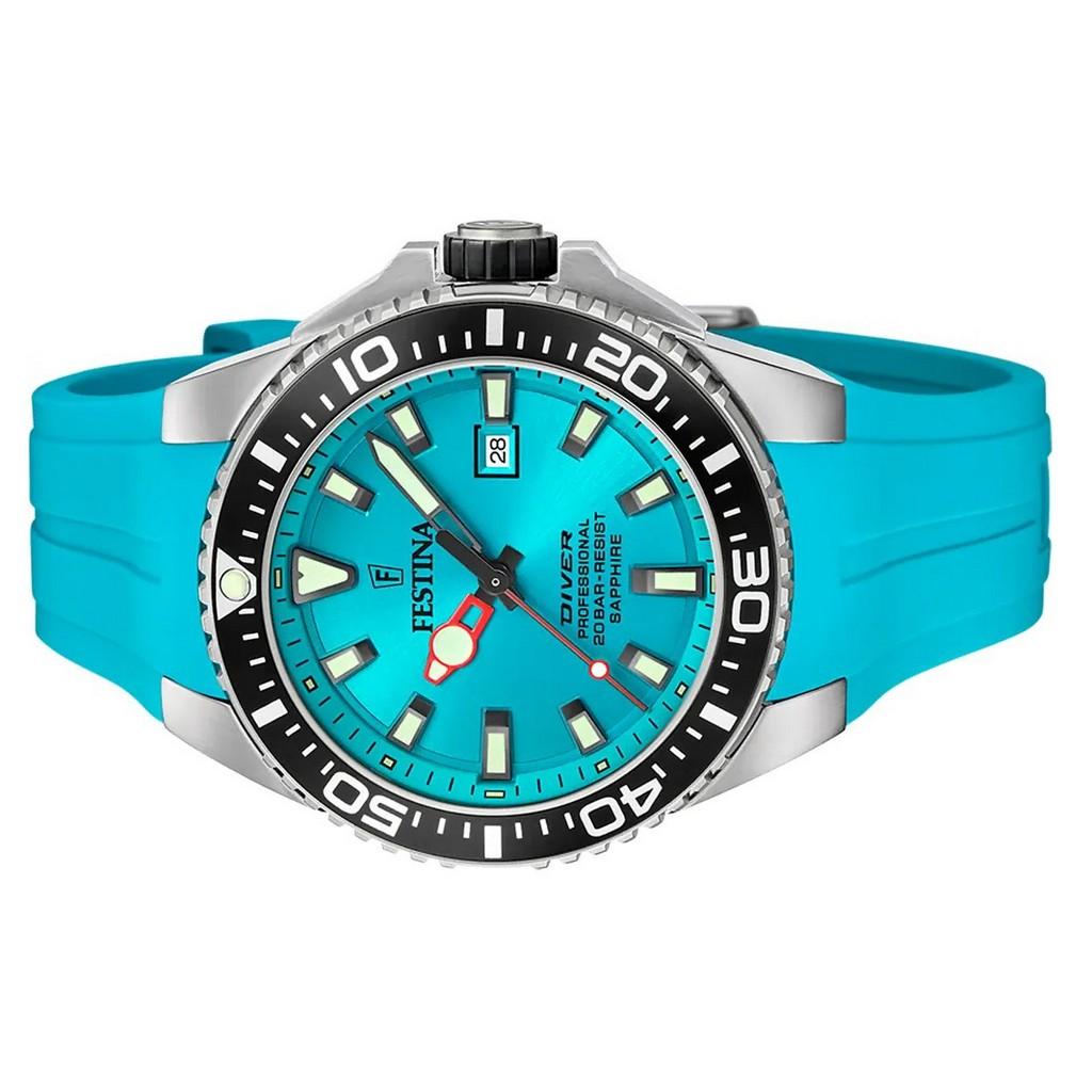 Festina Diver Rubber Strap Turquoise Dial Quartz F20664-5 200M Men's Watch