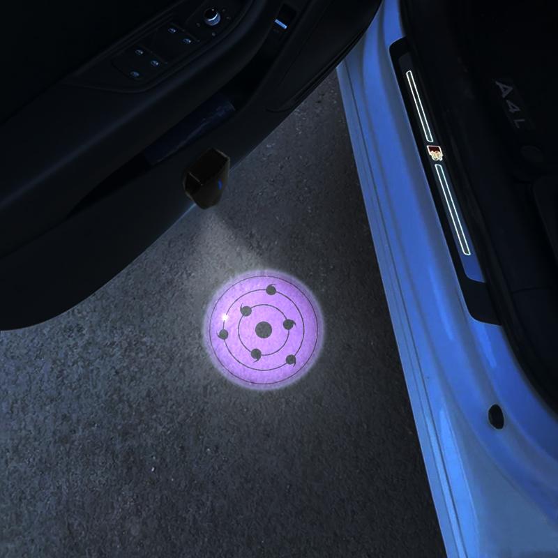 

2PCS For 2 Door Anime Evil Eye Logo USB Rechargeable Car Door LED HD Courtesy Welcome Lights For All Creative Car Decorations