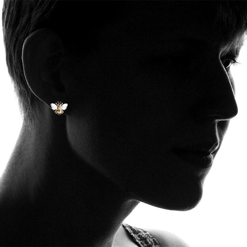 Huitan Creative Yellow Honey Bee Shape Stud Earrings Cute Girl Birthday Gift Simple Stylish Animal Earrings Women Trendy Jewelry