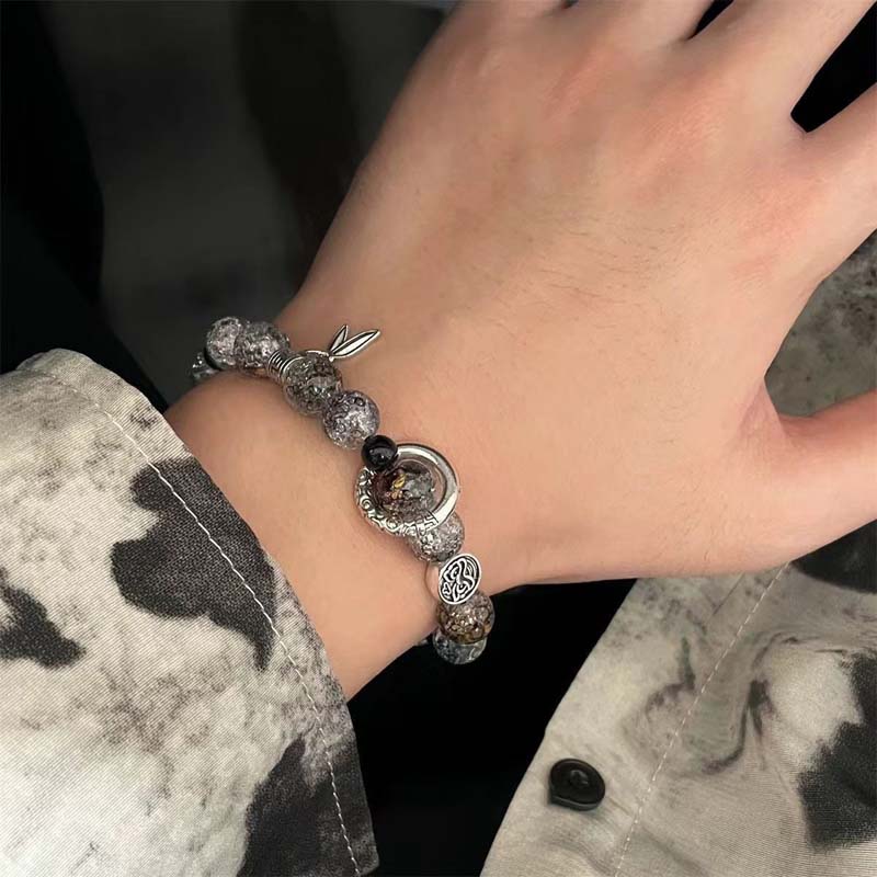 Chinese Style Black Ice Cracking Beaded Bracelet For Men Women Punk Hip Hop Adjustable Handmade Couple Charms Bracelet Jewelry