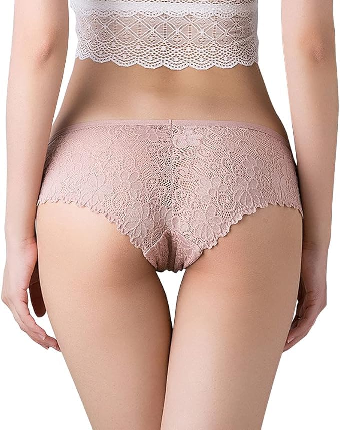 HINICE Plain Sexy Women's All-Lace Half-Back Panties, Underwear, Hip-Hugging, Non-Slip, Stretch, Sheer, 5-Pack (Size LL)