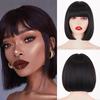 LISI HAIR Synthetic Short Straight Bob Wig Extension With Bangs Natural Looking Heat Resistant Fiber For Elegant Women Daily Wear