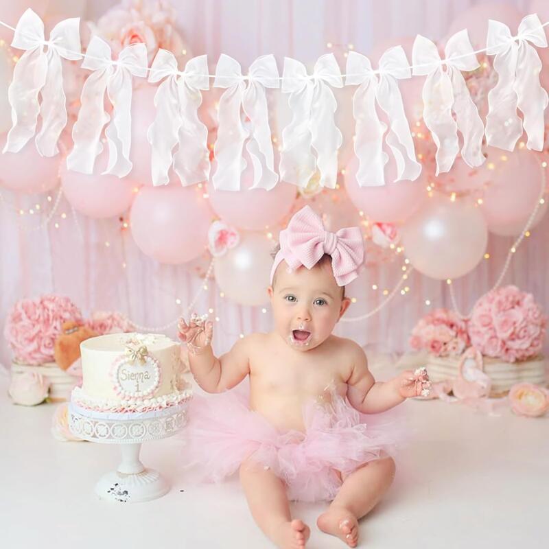 12/24PCS Bowknot Banner Hanging Pendant Garlands Princess Birthday Party Decor Baby Shower Wedding Party Photo Background Decor