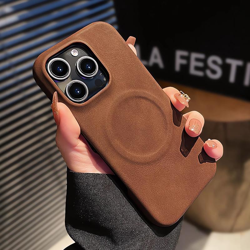 Magsafe Wireless Charging Retro Leather Phone Case For iPhone 16 12 13 14 15 16 Pro Max Plus Magnetic Bumper Cases Cover