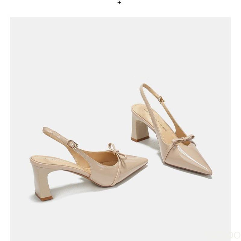 Fashion Spring Summer New Butterfly Knot Patent Leather High Heels Temperament Shallow Mouth Square Heel Pointed Toe Women's Shoes