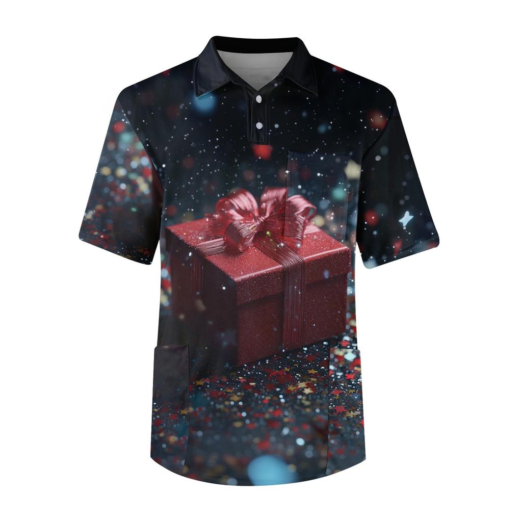 Top de hombre de manga corta con solapa abotonada, color sólido, bolsillo en el pecho, estilo nodriza