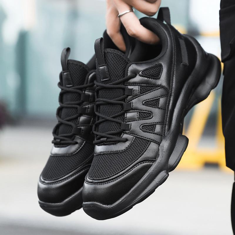 Outdoor black sneakers leather mesh men's casual running shoes shock-resistant training shoes walking sneakers