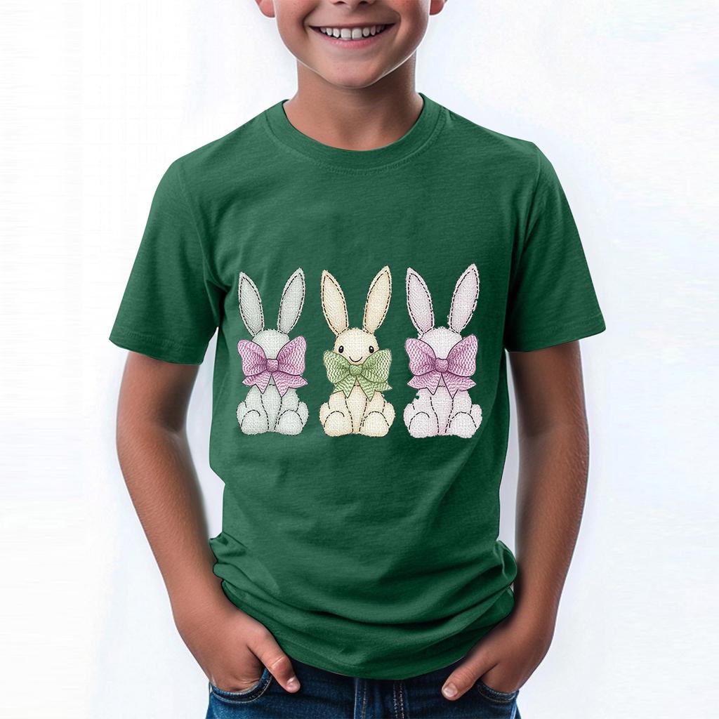 Children's Tops Boys Girls Easter Print Short-sleeved T-shirt Tops Bottoming Shirt