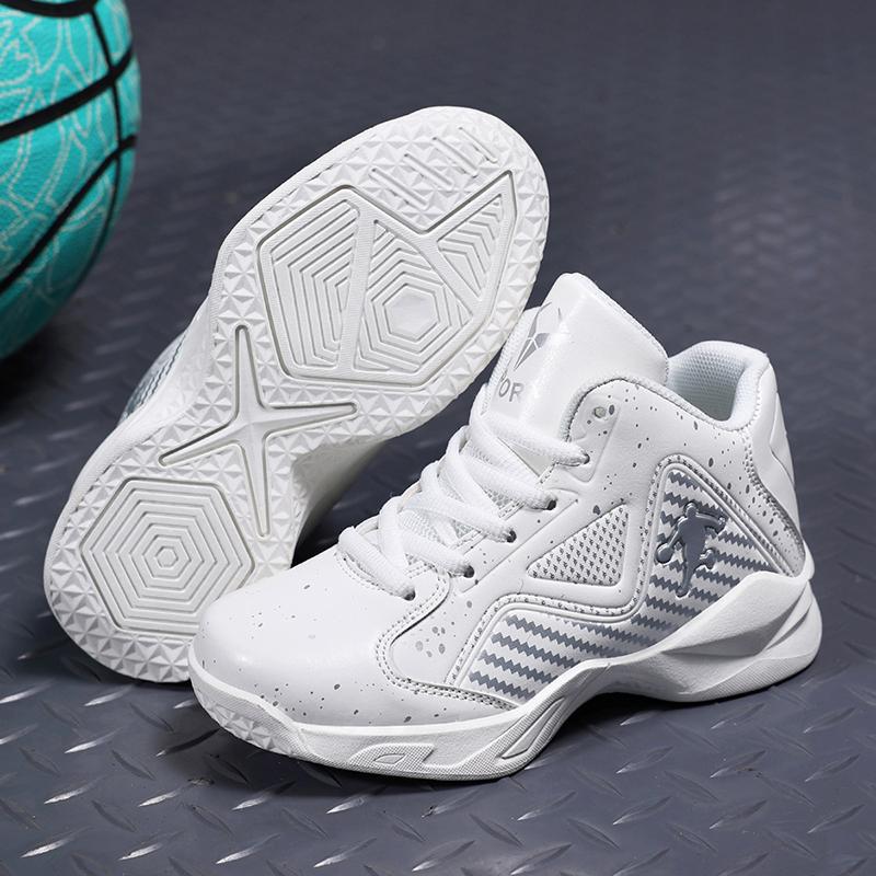 

2025 new boys primary school basketball shoes non-slip shock-absorbing breathable sports shoes training children s basketball shoes 40 чистий білий колір